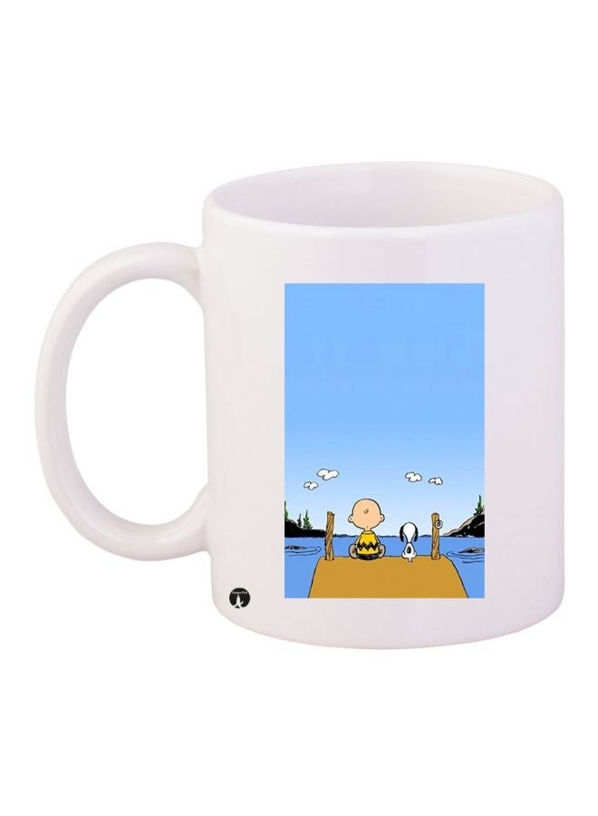 RYN Snoopy Dog Printed Coffee Mug White/Blue/Brown 11ounce