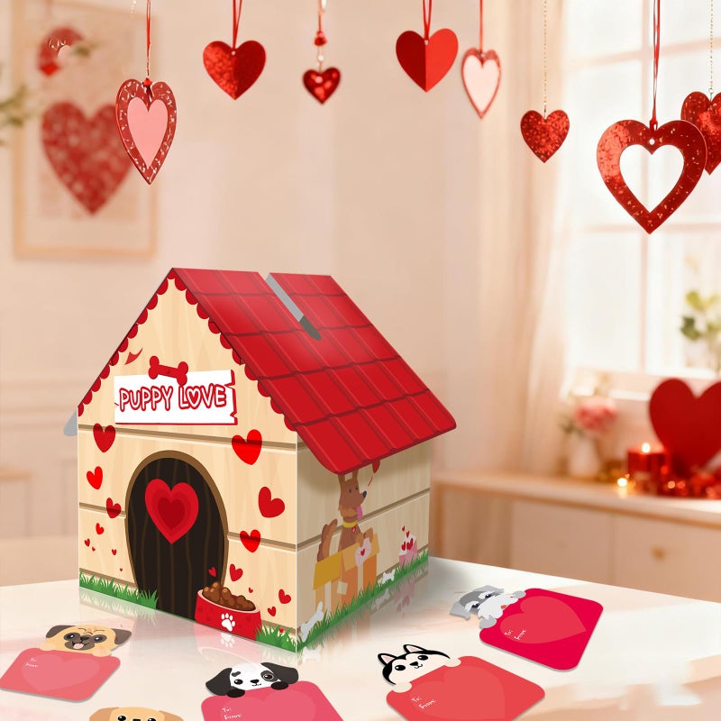 KALEFO Puppy Love Valentines Mailbox Kit Dog House Card Box with 30 Pcs Greeting Cards for Exchange Students Party Favor - Image 5