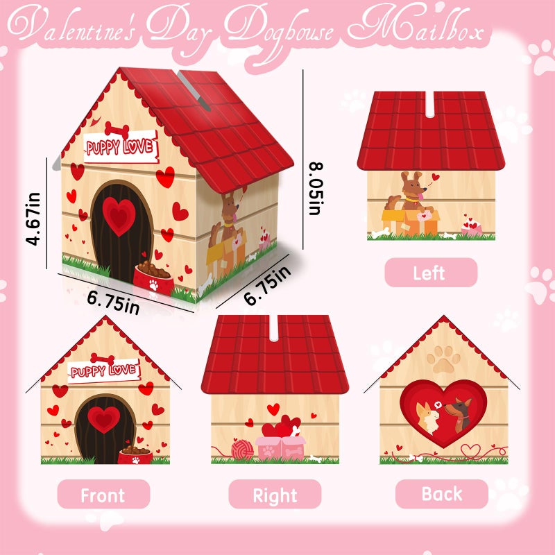 KALEFO Puppy Love Valentines Mailbox Kit Dog House Card Box with 30 Pcs Greeting Cards for Exchange Students Party Favor - Image 2