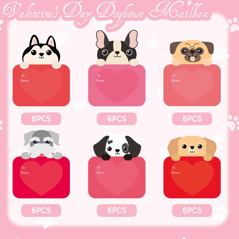 KALEFO Puppy Love Valentines Mailbox Kit Dog House Card Box with 30 Pcs Greeting Cards for Exchange Students Party Favor - Image 3