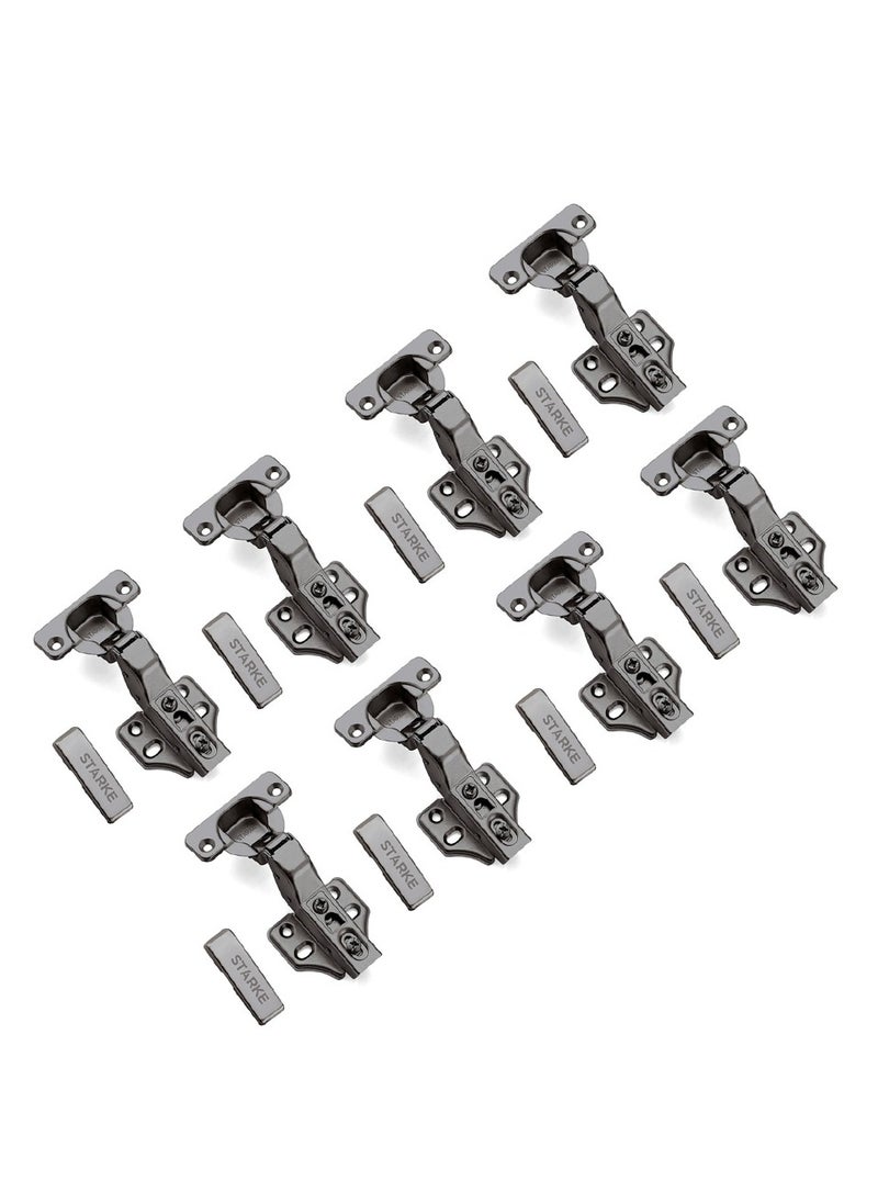 STARKE Pack of 8 Black Soft Close Fast Mounted 1 Section Force Buffering Inset Hinge -, 105 Degree Opening Angle, 14-22 mm Application, Protective Cover & Screws included.  - Image 1