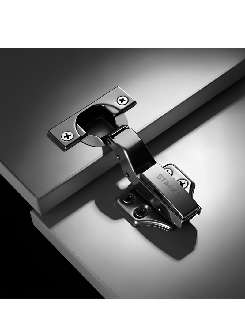 STARKE Pack of 8 Black Soft Close Fast Mounted 1 Section Force Buffering Inset Hinge -, 105 Degree Opening Angle, 14-22 mm Application, Protective Cover & Screws included.  - Image 5