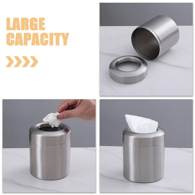 Mini Stainless Steel Trash Can 1 5L Small Circular Wastebasket For Bathroom Desktop Kitchen - Image 4