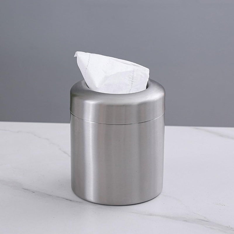 Mini Stainless Steel Trash Can 1 5L Small Circular Wastebasket For Bathroom Desktop Kitchen - Image 5