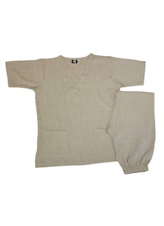 Rannah's Uniform Melange Scrub Suit Uniform Unisex Beige V-Neck Nurse Suit Set  - Image 2