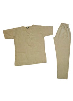 Rannah's Uniform Melange Scrub Suit Uniform Unisex Beige V-Neck Nurse Suit Set  - Image 5