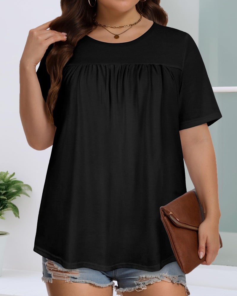 JOELLYUS Womens Plus Size Tops Short Sleeve Summer Tunic Casual Loose Fit Crewneck Shirts Blouse (Black, 3XL) - Image 5