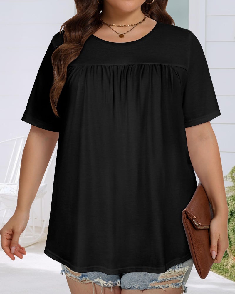 JOELLYUS Womens Plus Size Tops Short Sleeve Summer Tunic Casual Loose Fit Crewneck Shirts Blouse (Black, 3XL) - Image 2