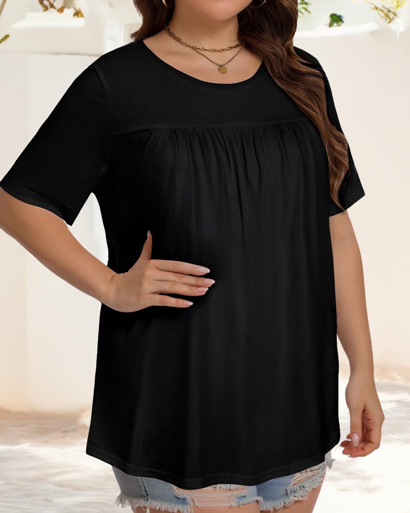 JOELLYUS Womens Plus Size Tops Short Sleeve Summer Tunic Casual Loose Fit Crewneck Shirts Blouse (Black, 3XL) - Image 3