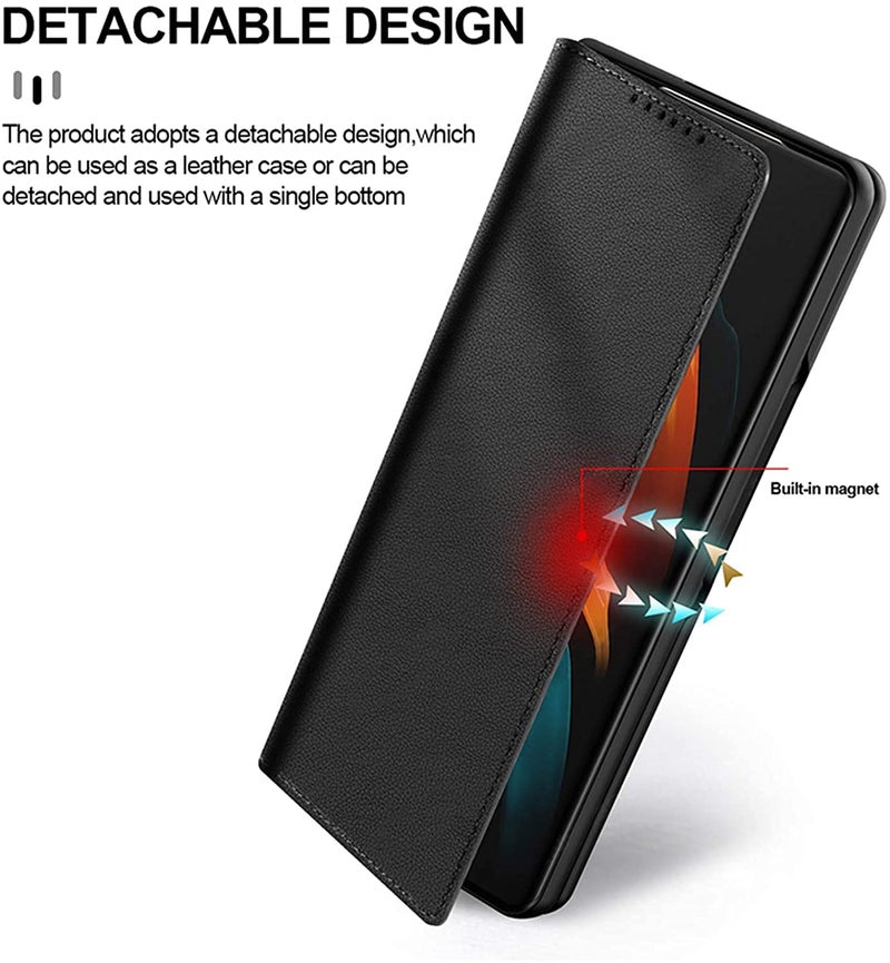 Tech Trendz TechTrendz TPU Shockproof Kickstand Magnetic Leather Flip Cover with Pen Holder Compatible for Samsung Galaxy Z Fold 3 Wallet Case with Card Slot - Black - Image 4