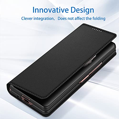 Tech Trendz TechTrendz TPU Shockproof Kickstand Magnetic Leather Flip Cover with Pen Holder Compatible for Samsung Galaxy Z Fold 3 Wallet Case with Card Slot - Black - Image 5