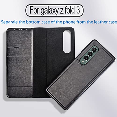Tech Trendz TechTrendz TPU Shockproof Kickstand Magnetic Leather Flip Cover with Pen Holder Compatible for Samsung Galaxy Z Fold 3 Wallet Case with Card Slot - Black - Image 3