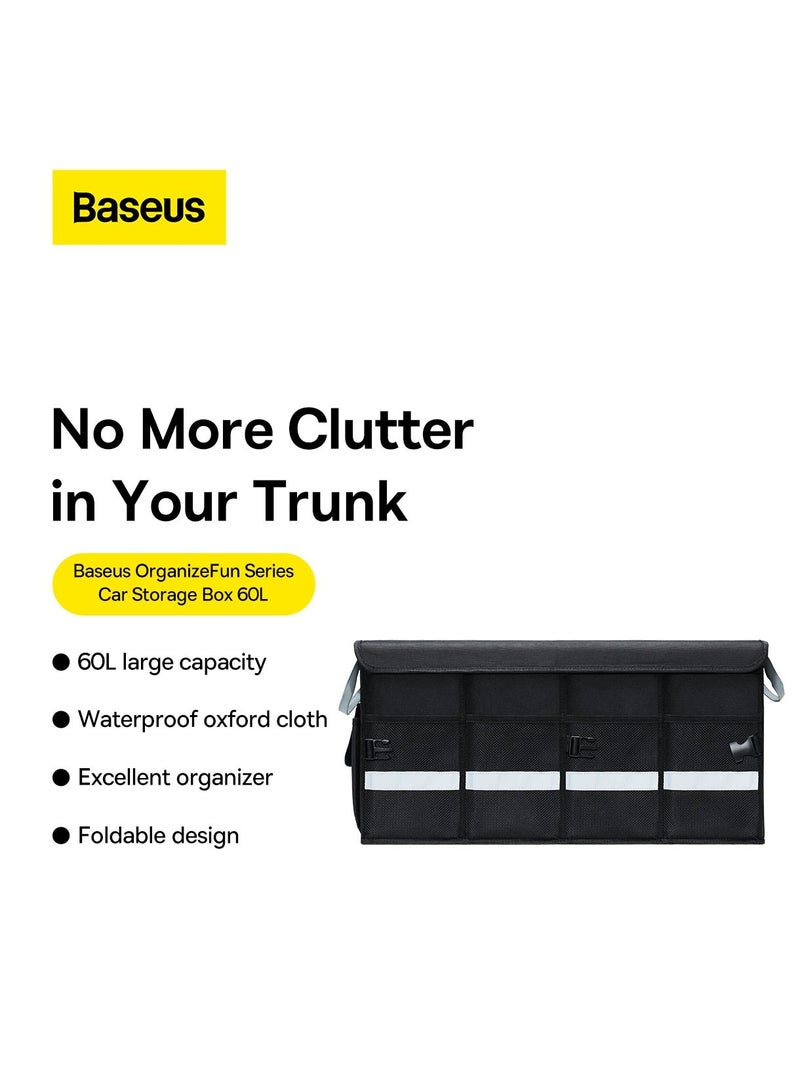 Baseus صندوق تخزين السيارة، منظم صندوق السيارة، 60 لتر مع غطاء تلقائي متين للطي وحقيبة تخزين السيارة القابلة للطي لشاحنة السيارات وسيارات الدفع الرباعي ذات سعة كبيرة عاكسة مضادة للانزلاق ومقاومة للماء - Image 2