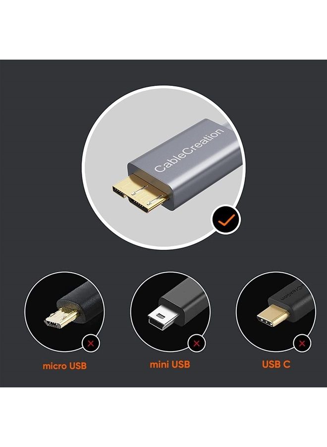CableCreation كابل قرص صلب خارجي USB3.0 بطول 3.3 قدم، كابل USB 3.0 Micro B بسرعة 5Gbps لنقل البيانات، كابل قرص صلب خارجي USB 3.0 يعمل مع أقراص WD Toshiba Seagate Galaxy S5، والمزيد 1م - Image 2