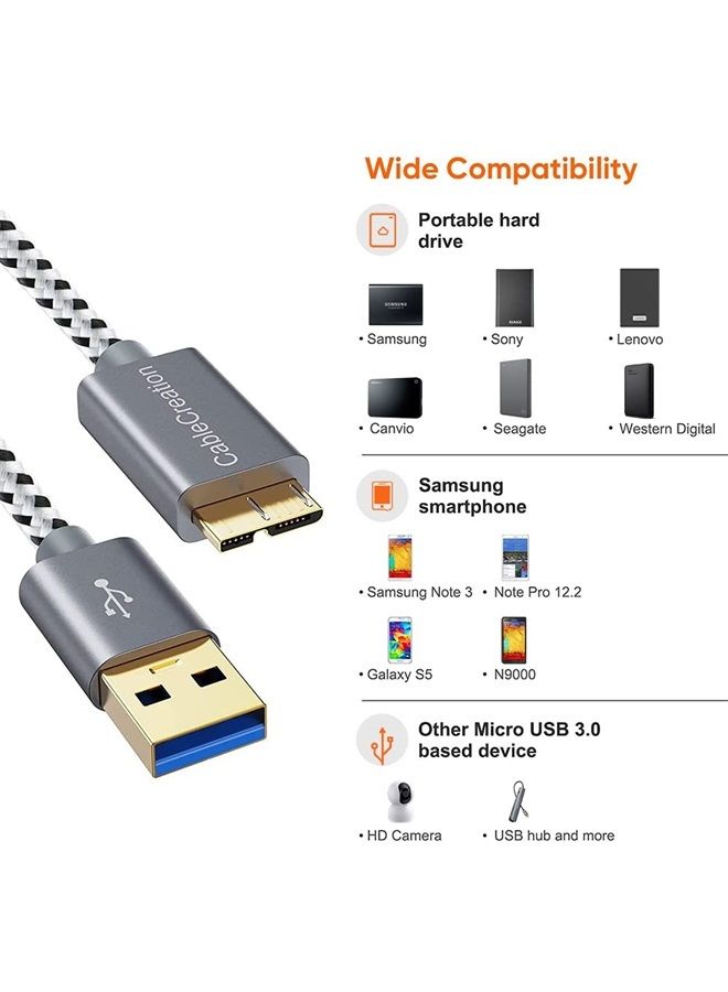 CableCreation كابل قرص صلب خارجي USB3.0 بطول 3.3 قدم، كابل USB 3.0 Micro B بسرعة 5Gbps لنقل البيانات، كابل قرص صلب خارجي USB 3.0 يعمل مع أقراص WD Toshiba Seagate Galaxy S5، والمزيد 1م - Image 1