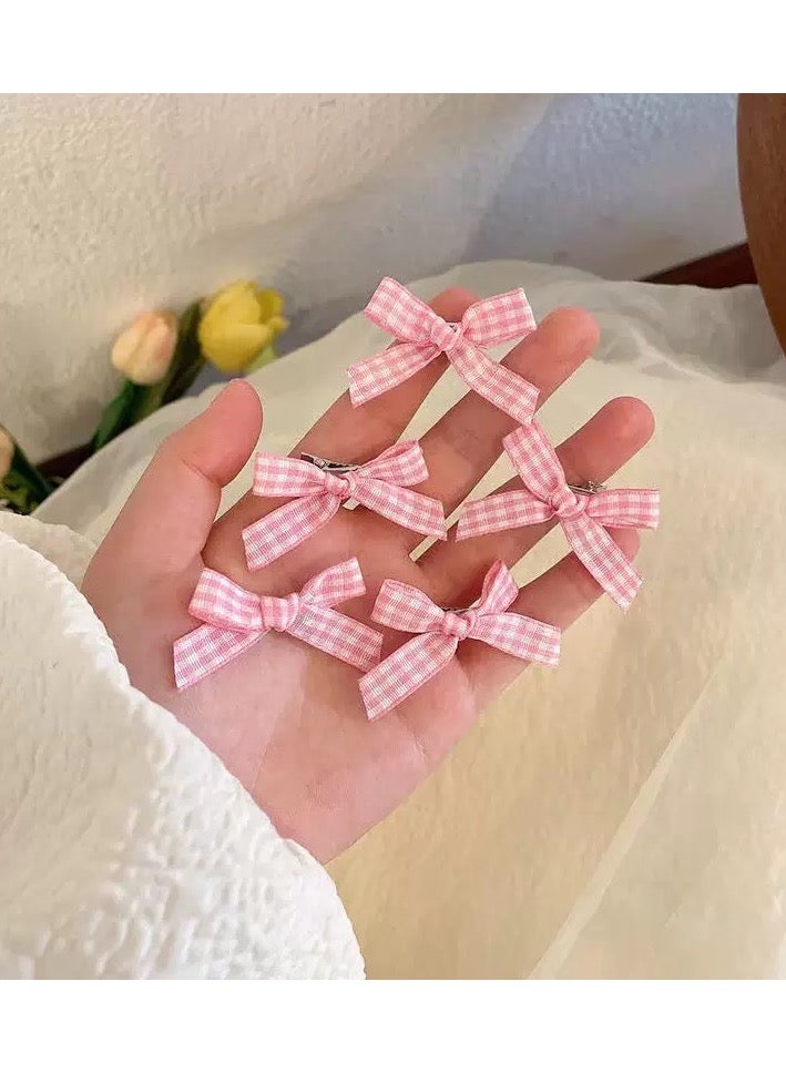 5 قطعة من مقاطع الشعر الصغيرة بالعقدات القوسية باللون الزهري بالنمط الشطرنجي الرتقي – إكسسوار شعري شطرنجي قديم للنساء والفتيات - Image 1