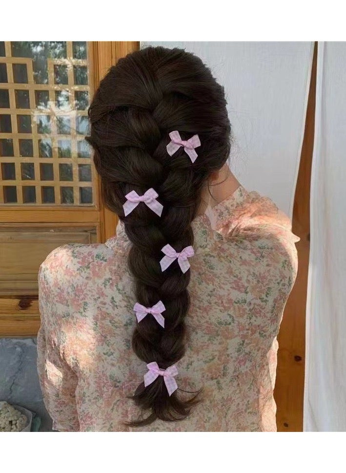 5 قطعة من مقاطع الشعر الصغيرة بالعقدات القوسية باللون الزهري بالنمط الشطرنجي الرتقي – إكسسوار شعري شطرنجي قديم للنساء والفتيات - Image 2