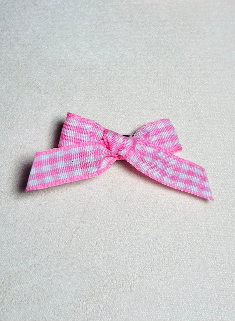 5 قطعة من مقاطع الشعر الصغيرة بالعقدات القوسية باللون الزهري بالنمط الشطرنجي الرتقي – إكسسوار شعري شطرنجي قديم للنساء والفتيات - Image 4