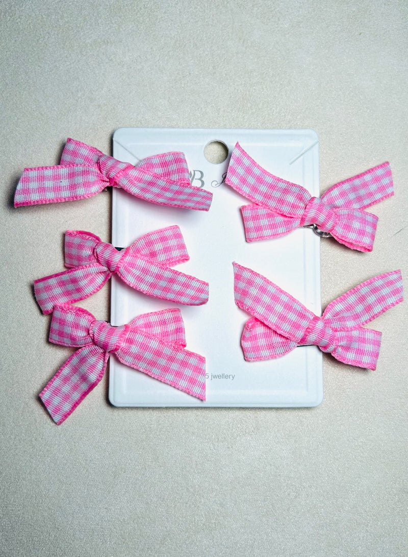 5 قطعة من مقاطع الشعر الصغيرة بالعقدات القوسية باللون الزهري بالنمط الشطرنجي الرتقي – إكسسوار شعري شطرنجي قديم للنساء والفتيات - Image 5