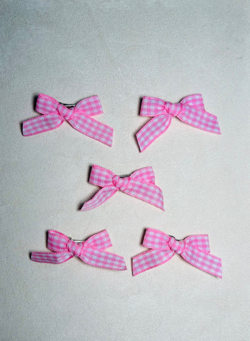 5 قطعة من مقاطع الشعر الصغيرة بالعقدات القوسية باللون الزهري بالنمط الشطرنجي الرتقي – إكسسوار شعري شطرنجي قديم للنساء والفتيات - Image 3