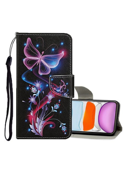 Case Cover For iPhone 11 Colored Drawing Pattern Horizontal Flip Leather Case with Holder & Card Slots & Wallet Fluorescent Butterfly
