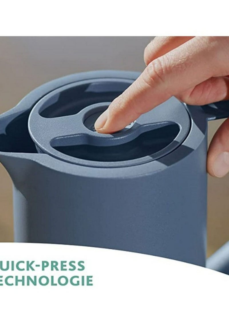 emsa Emsa N41703 Motiva Vacuum Jug | 1 Litre | Quick Press Closure | 12 Hours Hot, 24 Hours Cold | Glass Bulb |Flask| Made in Germany | Nordic Design | North Blue - Image 3