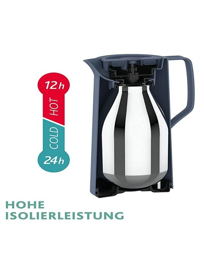 emsa Emsa N41703 Motiva Vacuum Jug | 1 Litre | Quick Press Closure | 12 Hours Hot, 24 Hours Cold | Glass Bulb |Flask| Made in Germany | Nordic Design | North Blue - Image 4