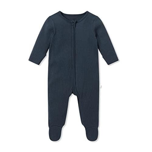 MORI Baby Unisex Pajamas in Ribbed Navy with Zip and Mitts of Viscose from Bamboo - Footed Jumpsuit Sleepwear - 6-9 Months - Image 1