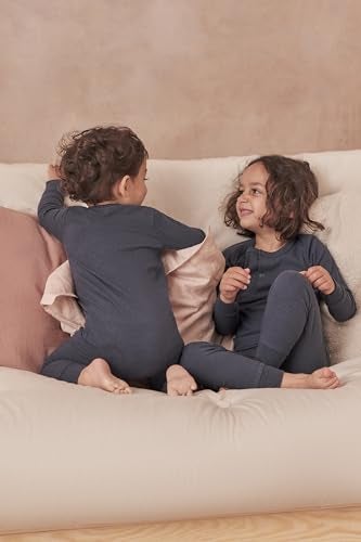 MORI Baby Unisex Pajamas in Ribbed Navy with Zip and Mitts of Viscose from Bamboo - Footed Jumpsuit Sleepwear - 6-9 Months - Image 2