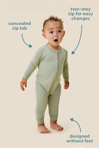 MORI Baby Unisex Pajamas in Ribbed Navy with Zip and Mitts of Viscose from Bamboo - Footed Jumpsuit Sleepwear - 6-9 Months - Image 5