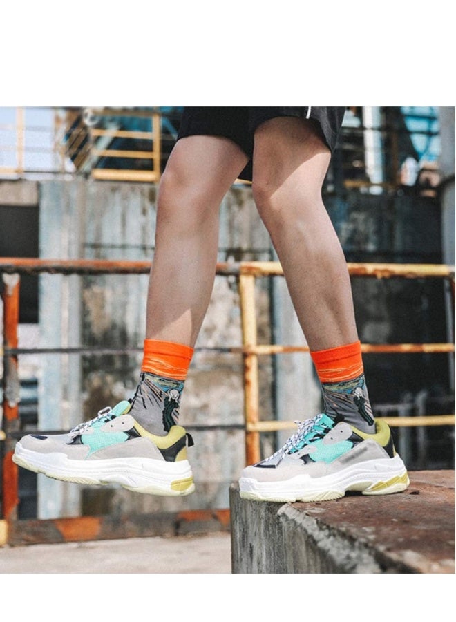 جوارب ملونة مخصصة للرجال، جوارب ذات تصميم فني مبتكر، جوارب قطنية مريحة ومميزة، تصميم فريد وجذاب لممارسة الرياضة مثل الجري، التزلج، وركوب الدراجات. مجموعة 5 أزواج للاستخدام اليومي. - Image 5