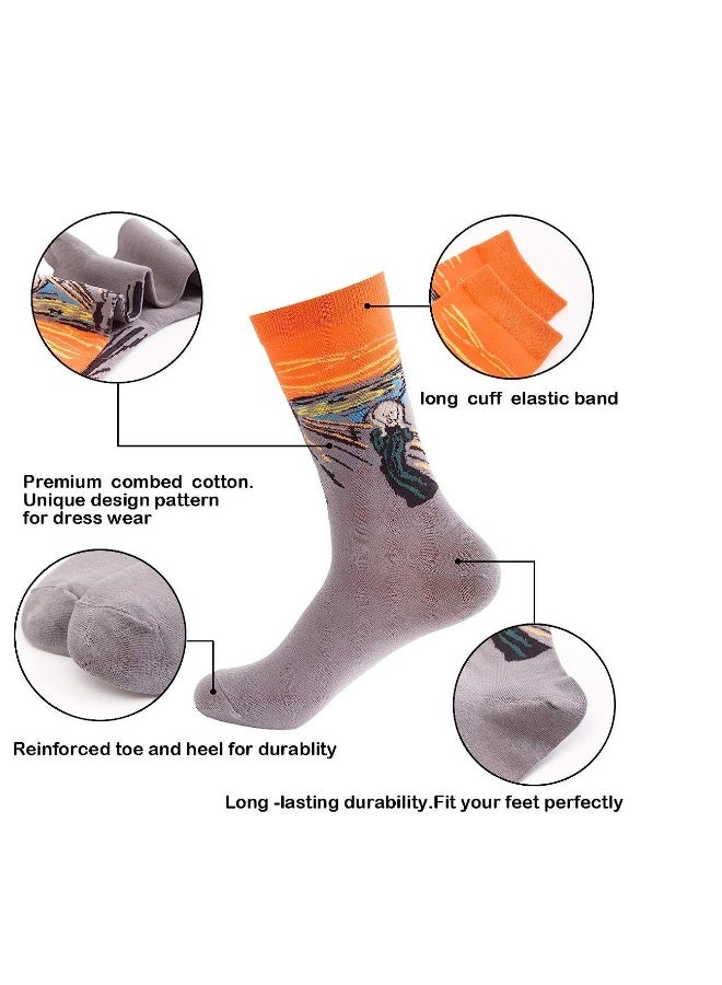 جوارب ملونة مخصصة للرجال، جوارب ذات تصميم فني مبتكر، جوارب قطنية مريحة ومميزة، تصميم فريد وجذاب لممارسة الرياضة مثل الجري، التزلج، وركوب الدراجات. مجموعة 5 أزواج للاستخدام اليومي. - Image 2