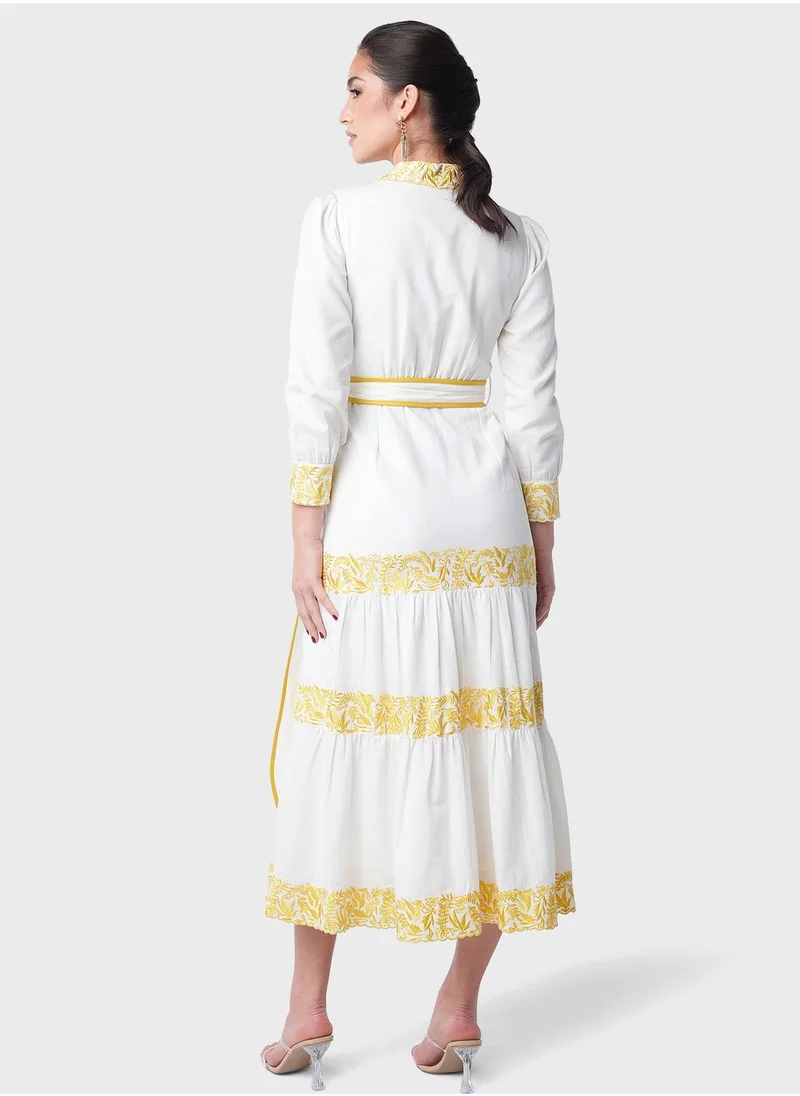 Threadz by Ajooni Contrast Embroidered Tier Dress