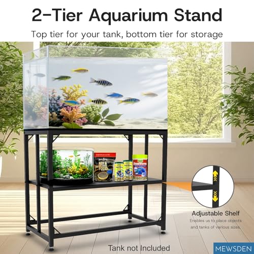 MEWSDEN Fish Tank Stand,10 Gallon Heavy Duty Metal Aquarium Stands, Reptile Tank, Turtle Tank, Breeder Tank Stand, 220LBS Capacity Terrarium Stand Rack with 2-Tier Storage Shelves (Black, 24.8"x9.2"x30") - Image 4