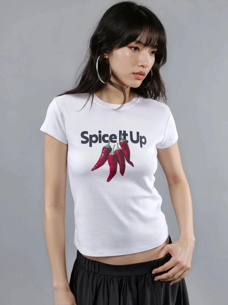 Busem BUSEM Printed Crew Neck Short Sleeve Cotton Top