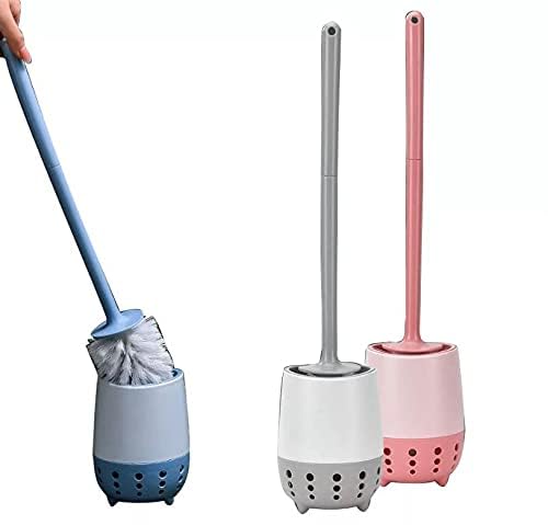 Home-Cloud Homecloud Toilet Brush|Wall Mounted Toilet Cleaning Brushes|Brushes For Bathroom Cleaning Japanese Designed Modern Design With Soft Bristle Can Also Be Wall Hanged.With Holder (Grey/Pink) - Plastic - Image 2