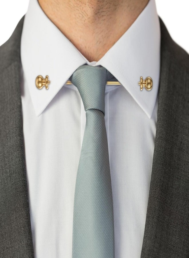 EupHHonycs 2 Pieces Collar Pin Men's Brass Ball Shirt Collar Bar Tie Pins Clip Clasp Lapel Stick Brooch Classic Collar Clips for Men(Silver, Golden) - Image 4