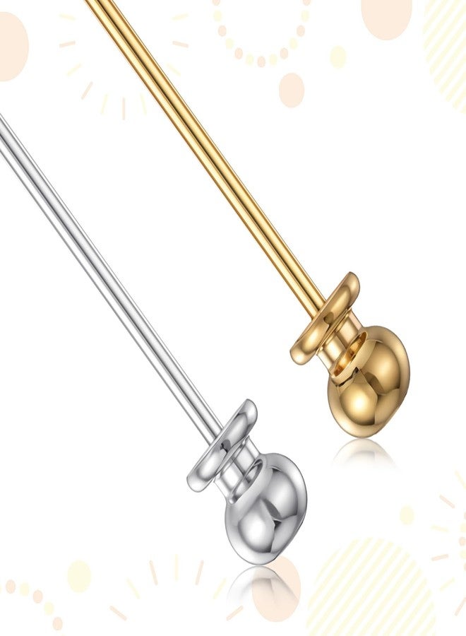 EupHHonycs 2 Pieces Collar Pin Men's Brass Ball Shirt Collar Bar Tie Pins Clip Clasp Lapel Stick Brooch Classic Collar Clips for Men(Silver, Golden) - Image 3