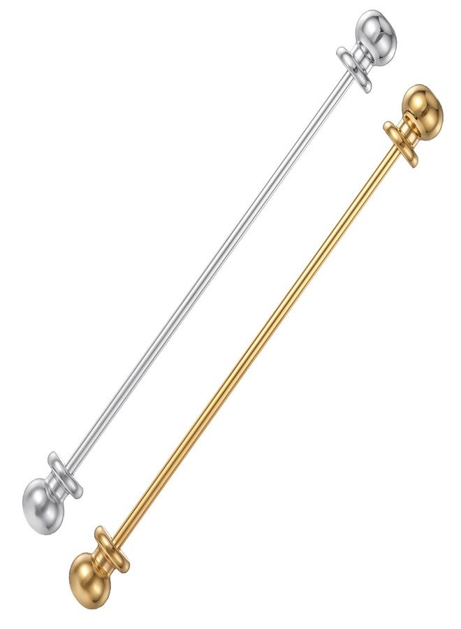 EupHHonycs 2 Pieces Collar Pin Men's Brass Ball Shirt Collar Bar Tie Pins Clip Clasp Lapel Stick Brooch Classic Collar Clips for Men(Silver, Golden) - Image 1