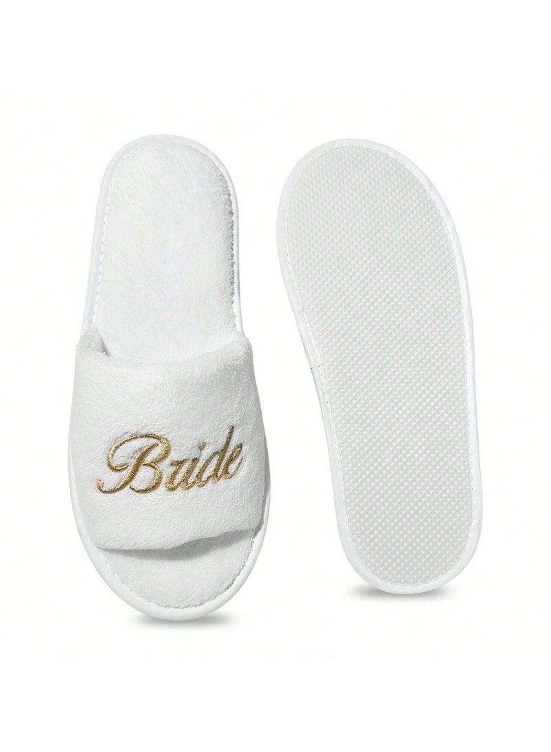 Bride Decoration – Women's Slippers Elegant bridal slippers embroidered with the word "Bride" in gold, perfect for wedding day preparations and bachelorette parties. - Image 4