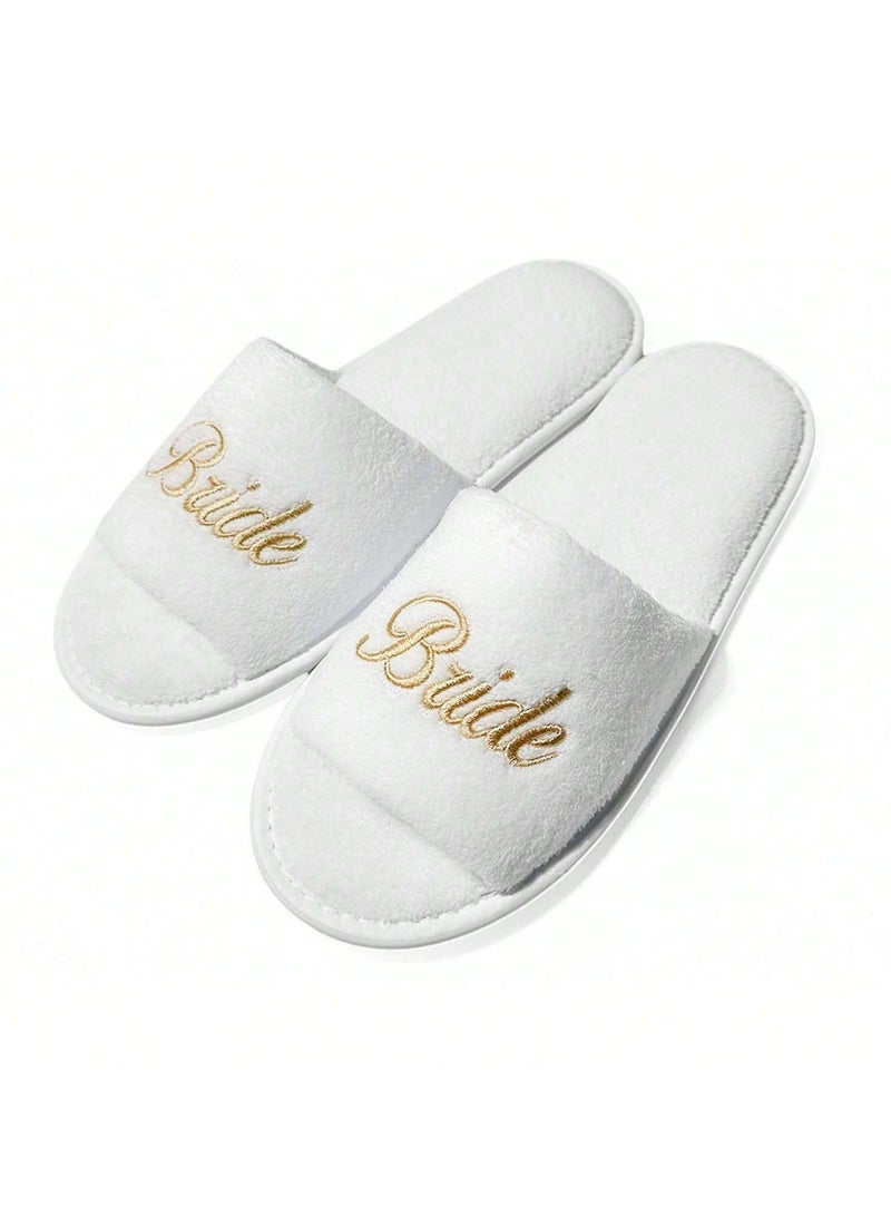 Bride Decoration – Women's Slippers Elegant bridal slippers embroidered with the word "Bride" in gold, perfect for wedding day preparations and bachelorette parties. - Image 3