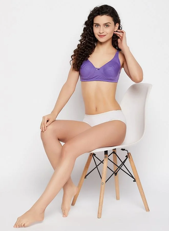 كلوفيا Clovia Non-Padded Non-Wired Full Cup T-Shirt Bra In Violet - Cotton Rich