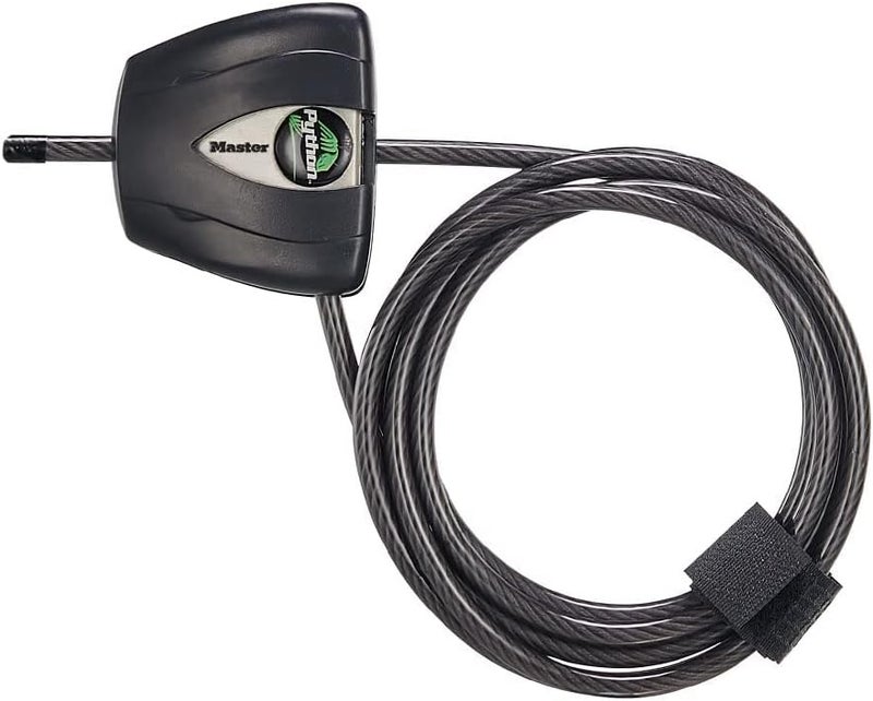 Master Lock Black Python Adjustable Bike Lock with Key - 6 Feet Long, Weather Resistant Vinyl Coating - Image 1