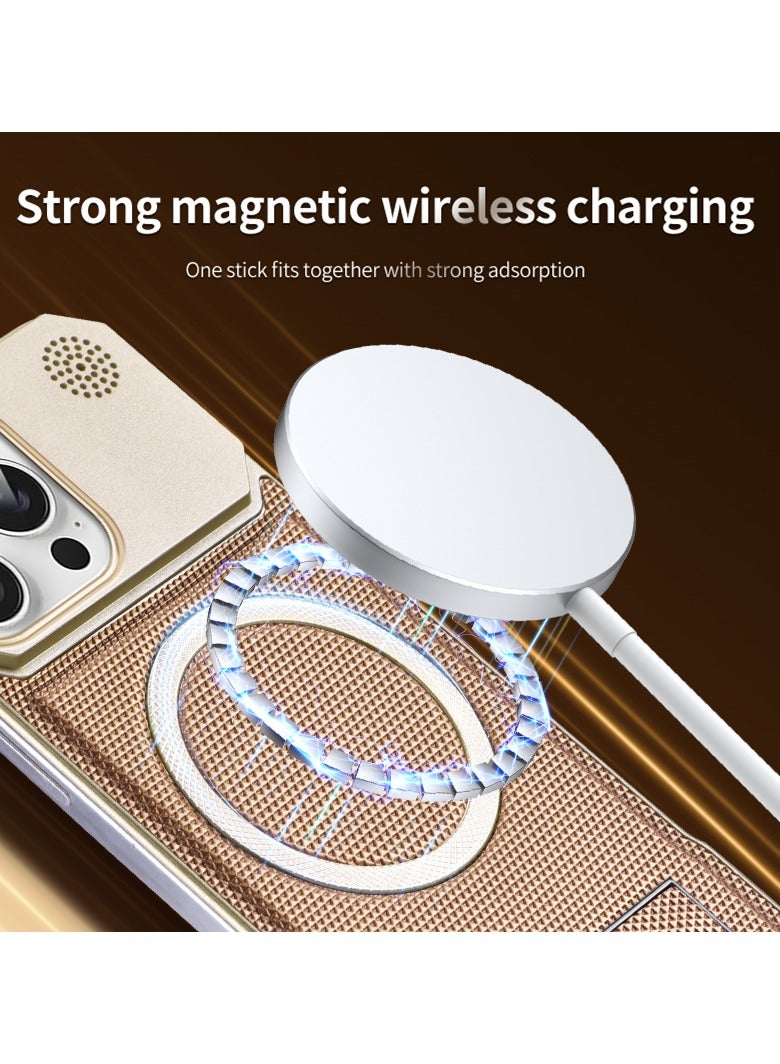 ايكارلوس جراب واقٍ بدون حواف من الجلد العطري لهاتف iPhone 16 Pro مع غطاء شحن لاسلكي مغناطيسي باللون الذهبي - Image 4
