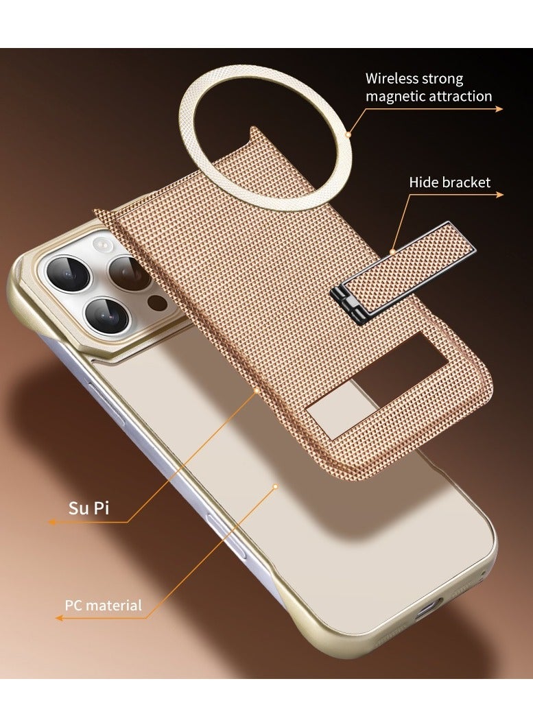 ايكارلوس جراب واقٍ بدون حواف من الجلد العطري لهاتف iPhone 16 Pro مع غطاء شحن لاسلكي مغناطيسي باللون الذهبي - Image 2