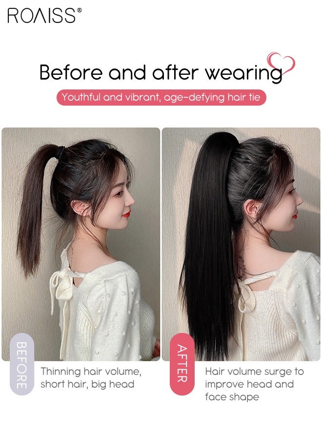 رويس وصلات شعر ذيل فرس طويلة مستقيمة، شعر ذيل حصان مستعار طبيعي بمشبك مخلب صغير، وصلة إطالة شعر، قطعة شعر صناعية للنساء والفتيات، تسريحة شعر ناعمة للاستخدام اليومي، 40/50/60 سم - أسود طبيعي - Image 2