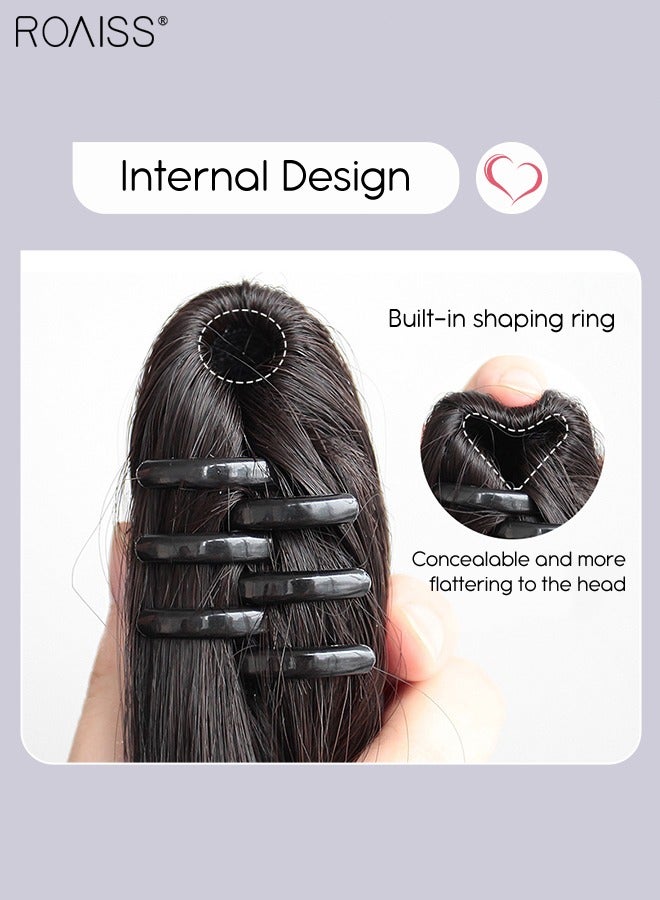 رويس وصلات شعر ذيل فرس طويلة مستقيمة، شعر ذيل حصان مستعار طبيعي بمشبك مخلب صغير، وصلة إطالة شعر، قطعة شعر صناعية للنساء والفتيات، تسريحة شعر ناعمة للاستخدام اليومي، 40/50/60 سم - أسود طبيعي - Image 5