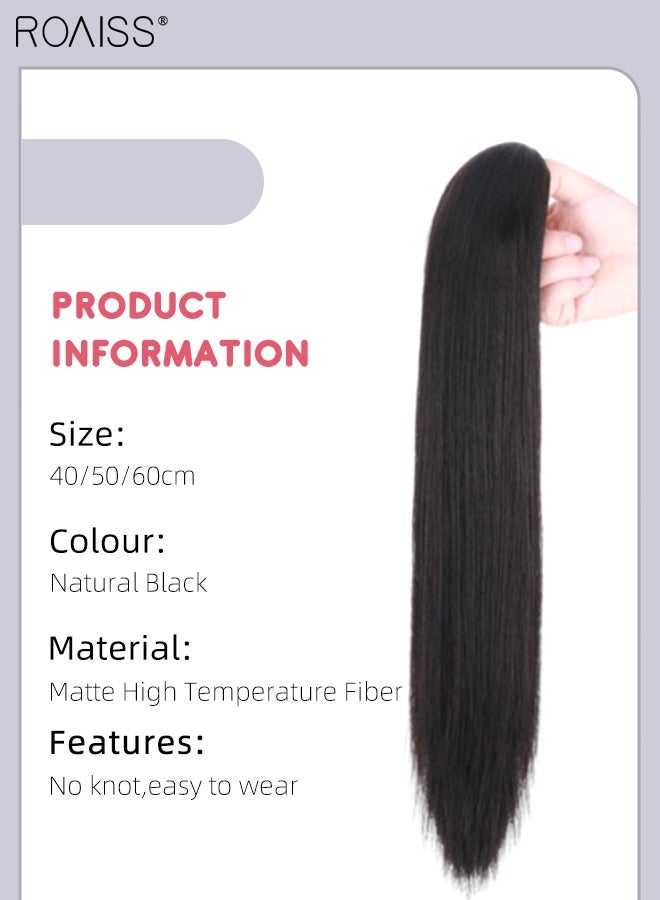 رويس وصلات شعر ذيل فرس طويلة مستقيمة، شعر ذيل حصان مستعار طبيعي بمشبك مخلب صغير، وصلة إطالة شعر، قطعة شعر صناعية للنساء والفتيات، تسريحة شعر ناعمة للاستخدام اليومي، 40/50/60 سم - أسود طبيعي - Image 3