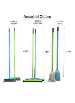 Clean and Care مجموعة تنظيف وعناية، ممسحة قطنية، ممسحة قطنية مع عصا حديدية وعبوتين لإعادة التعبئة لتنظيف المطبخ والحمام المنزلي، ألوان متنوعة متينة وقوية  - Image 5