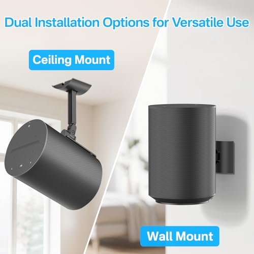 Yibracki Pair of Speaker Wall Mount for Sonos Era 100 Ceiling Mount or Tilt and Swivel Adjustable Bracket for Sonos Era 100 Wall Mount Black with Flexible Mounting Ways Ceiling Mount for Sonos Era 100, Black - Image 4
